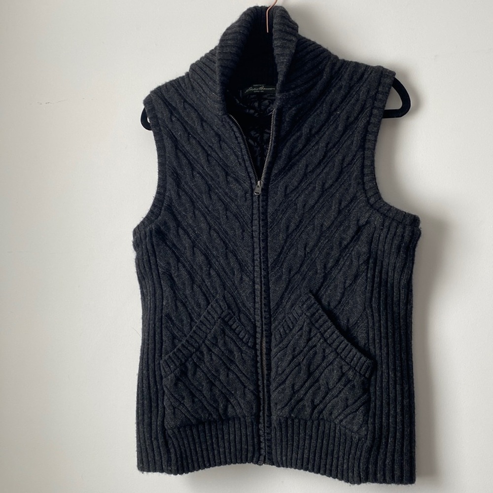 Eddie Bauer Insulated Wool Vest with Two Front Pockets Dark Gray